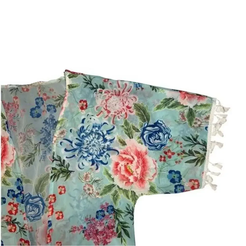 SHEIN Green and Pink Swim Coverup with Tropical Flair